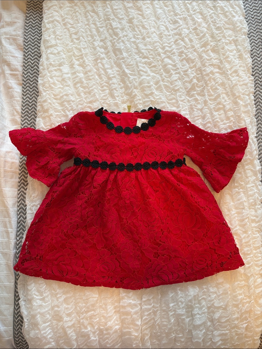 kate spade Red Lace Dress with Black Rosette Trim